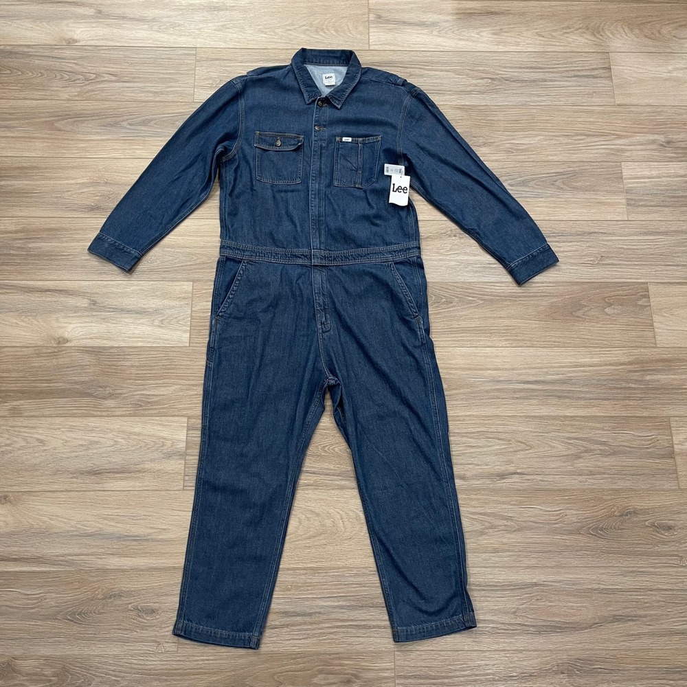 Lee Coveralls Mens Large Blue Denim Workwear Union Alls Mid Wash Utility Suit